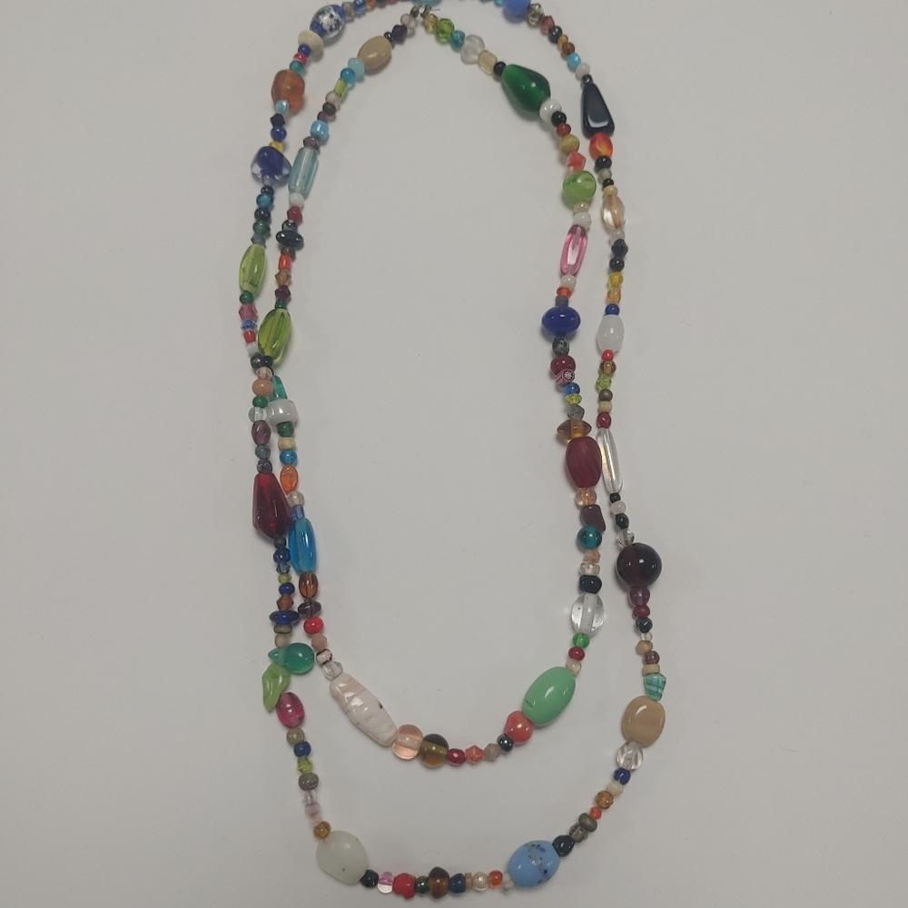 Recycled glass multicolor bead necklace